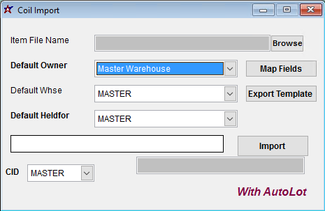 Coil Import Screen