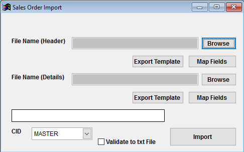 Sales Order Import Screen