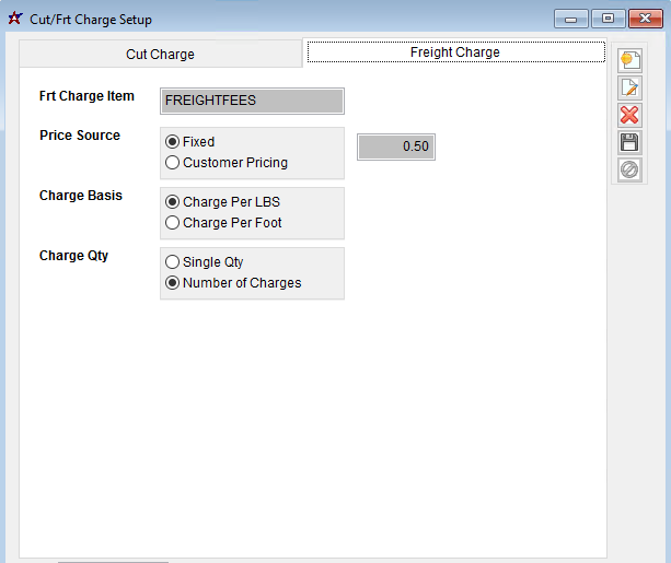 Cut Charge Setup Screen