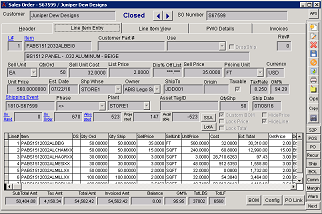 Sales Order Line Item Entry Tab