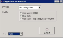 Shipped and Not Invoiced Screen