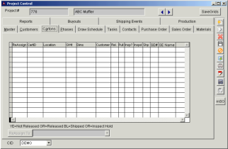 Project Control- Cartons Tab