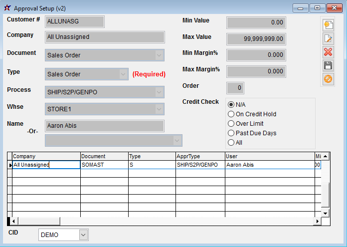 Approval Setup (v2) Screen