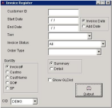 Invoice Register Report Screen