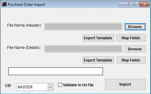 Purchase Order Import Screen