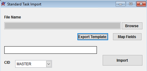 Standard Task Import screen