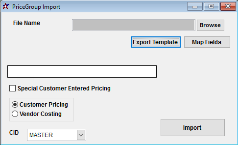 Price Group Import Screen