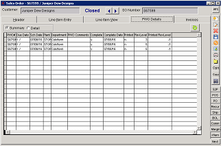 Sales Order PWO Details Tab with Summary of PWO's