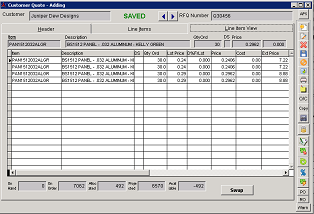Customer Quote Screen Line Item View Tab