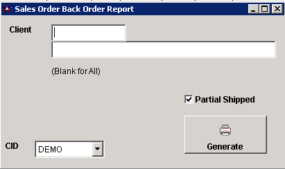 Sales Order Back Order Report
