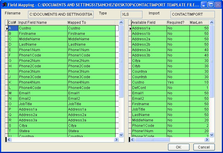 Map the spreadsheet to the database