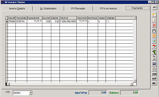 AP Invoice Master Payments Tab