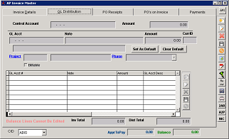 AP Invoice Master GL Distribution Tab