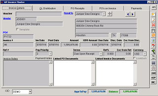 AP Invoice Master Invoice Detail Tab