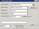 Inventory QTY Import Screen