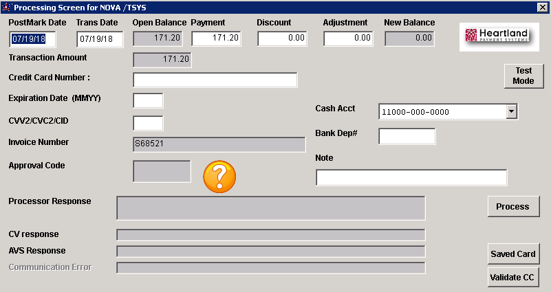 Process Credit Card screen