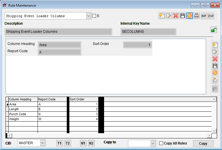 Shipping Event Loader Columns Rule