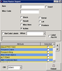 Item Master Report