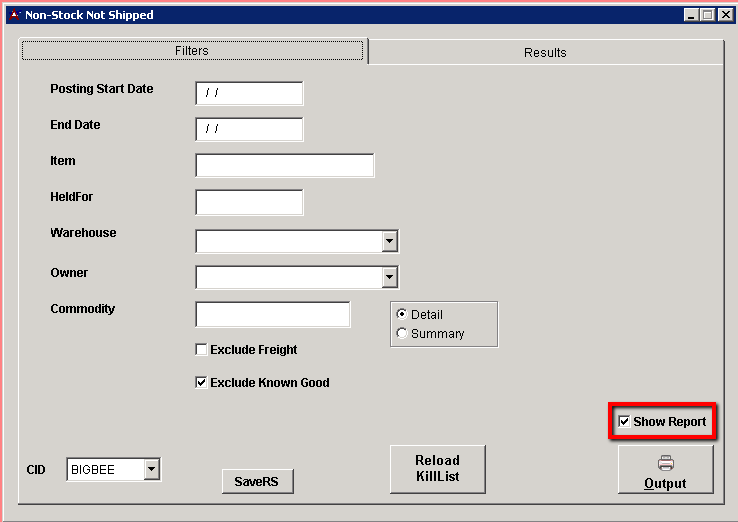 Non Stock Not Shipped Report