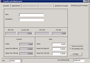 Serial/Lot Cost Change