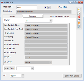 Warehouse Accounts Tab