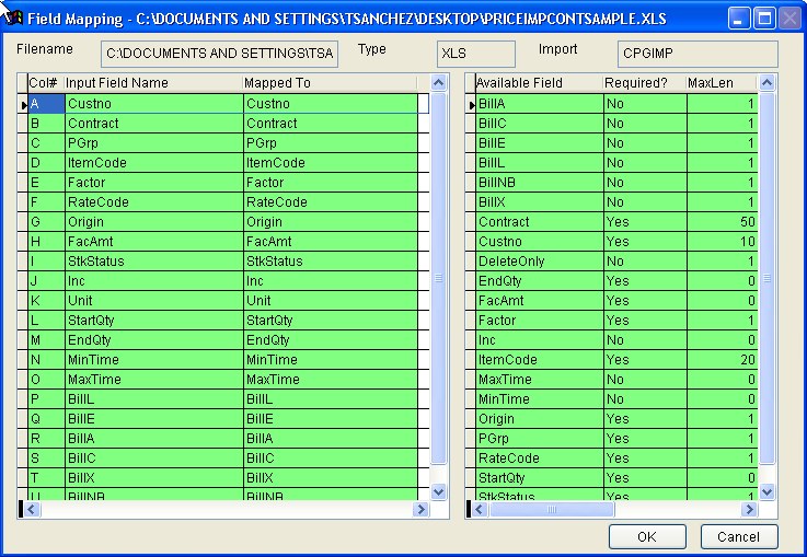 Map the spreadsheet to the database