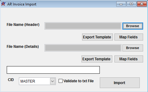 AR Invoice Import Screen