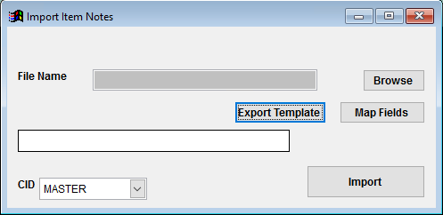 Item Notes Import Screen