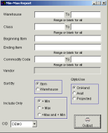 Min-Max Report Screen