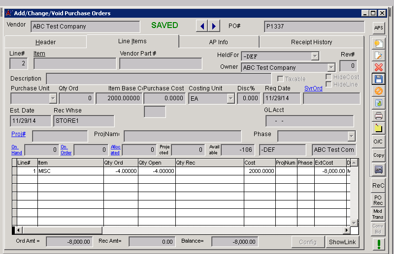 Add/Change/Void Purchase Orders