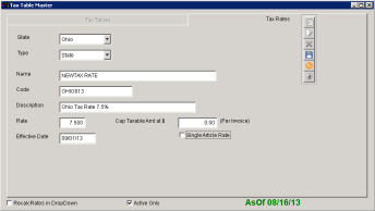 Tax Rate Set up - Click for Full Size Image