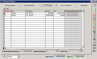 AP Invoice Master PO Receipts Tab