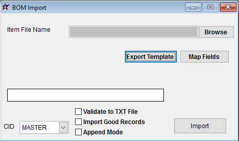 BOM Import Screen