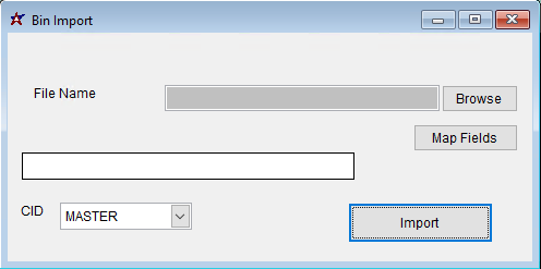 Bin Import Screen