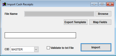 Cash Receipts Import Screen