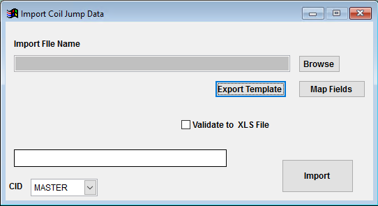 Coil Receipt Defaults Import Screen