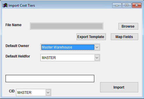 Cost Tier Import Screen