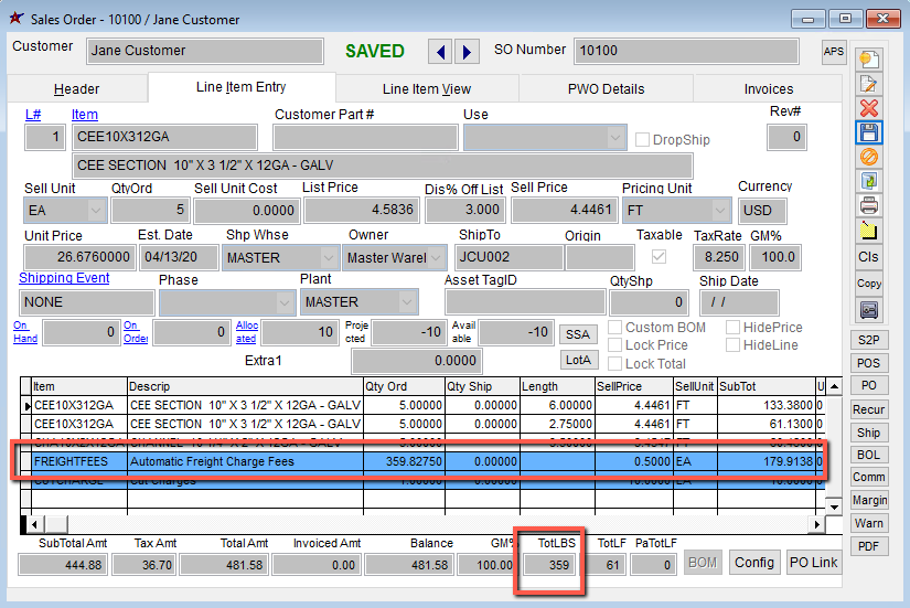 Cut Charge Setup Screen