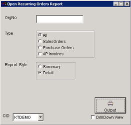 Open Recurring Orders Report - Click for larger image