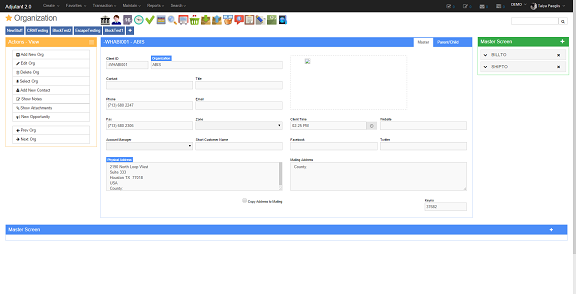 Organization Master Screen