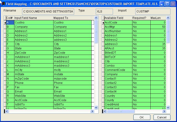 Map the spreadsheet to the database