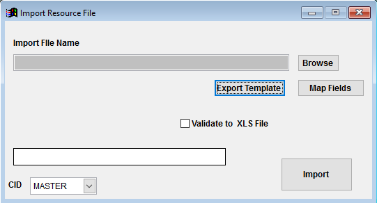 Resource Import screen