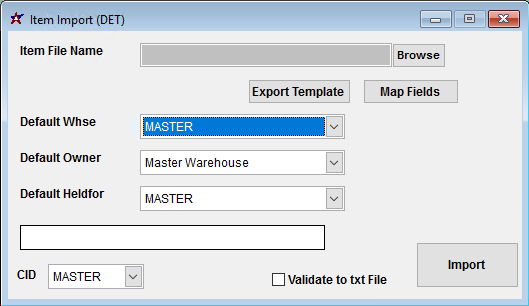 Item Import (DET) Screen