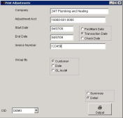 Print AR Adjustment Report Screen