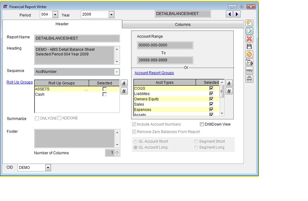 Financial Report Header Page