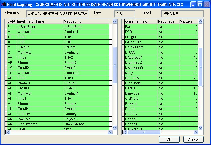 Map the spreadsheet to the database