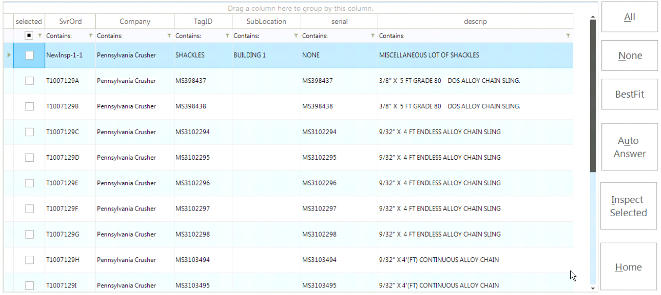 Inspection List Grid