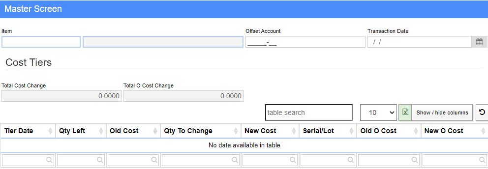 Cost Tier Screen